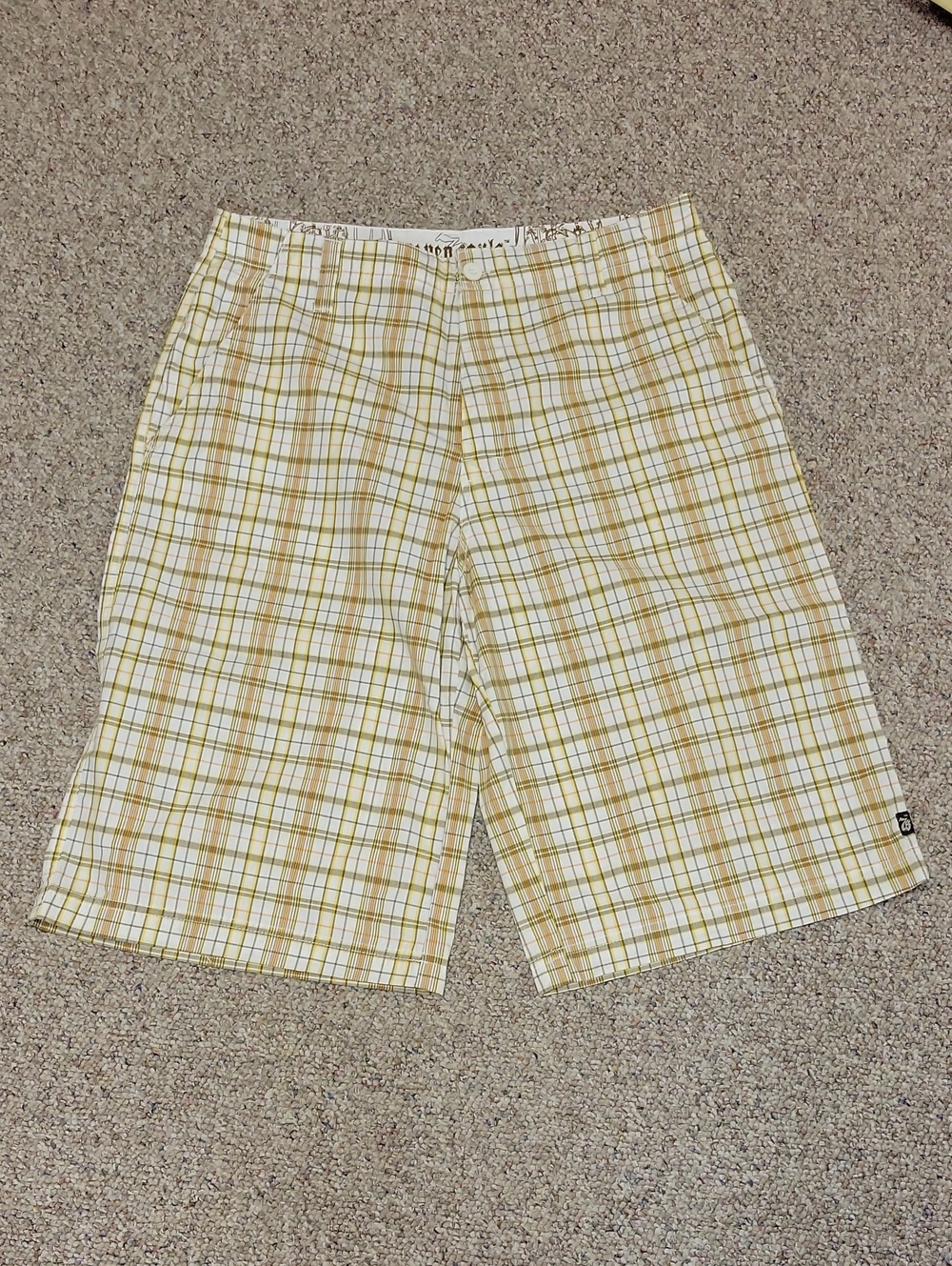 Seven Souls Men's Plaid Summer Shorts Yellow/White Sz 34 Skater Streetwear